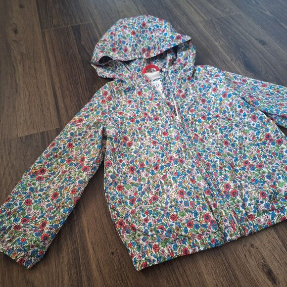 💙 Gap Girls Floral Lined Hooded Rain Jacket Size 5T Fall Winter Streetwear Cott - Picture 5 of 7